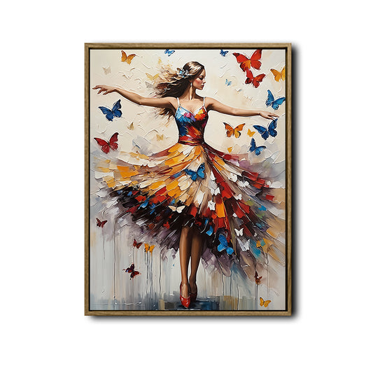 Colorful Ballerina Dancer Canvas Wall Art, Woman Dancing With Vibrant Butterflies Impasto Oil Painting Print, Modern Abstract Dance Girl Wall Decor for Bedroom Living Room