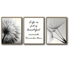 Set of 3 Black White Dandelion Inspirational Quote Framed Wall Art Prints