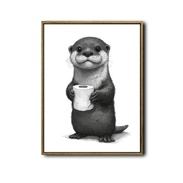 Whimsical Otter Bathroom Poster, Cute Otter Holding Toilet Paper Sketch Print, Humorous Restroom Wall Art for Animal Lovers