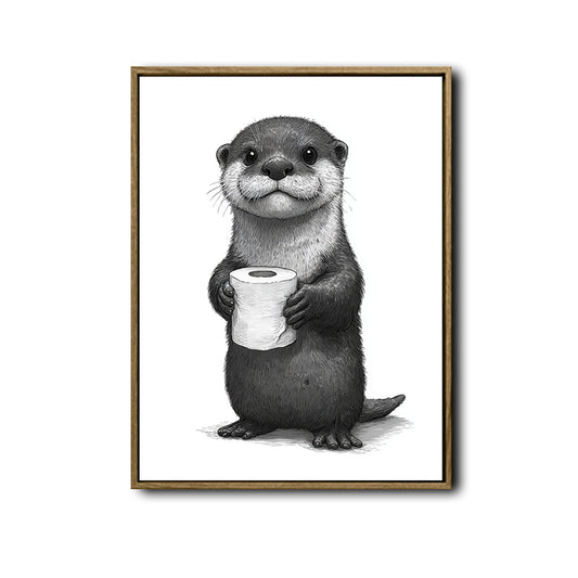 Whimsical Otter Bathroom Poster, Cute Otter Holding Toilet Paper Sketch Print, Humorous Restroom Wall Art for Animal Lovers