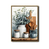 Rustic Farmhouse Kitchen Canvas Wall Art, Eucalyptus Vase Ceramic Jars Cooking Utensils Watercolor Poster