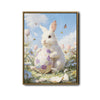 White Bunny Holding Purple Floral Easter Egg Wildflower Meadow Canvas Wall Art