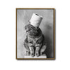 Black White Tabby Cat With Toilet Paper Roll On Head Canvas Wall Art Funny Animal Bathroom Wall Decor For Cat Lovers