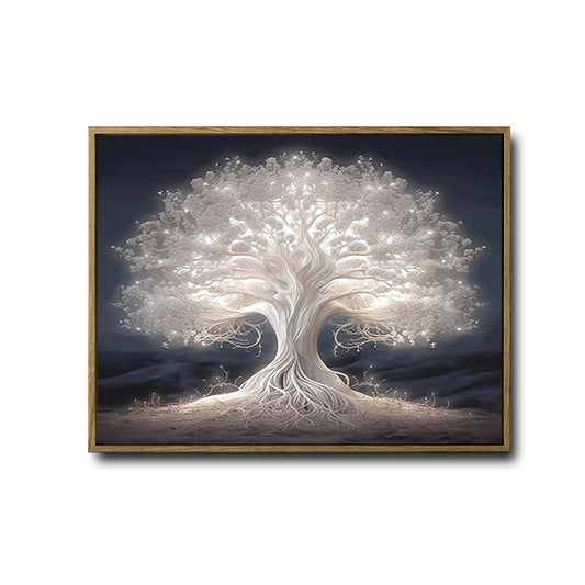 Mystical Glowing Tree of Life Canvas Print, Luminous White Ancient Fantasy Tree Wall Art