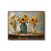 Sunflower Wildflower Mason Jar Canvas Wall Art, Three Glass Jars Floral Still Life Horizontal Print, Farmhouse Rustic Country Sunflower Wall Decor