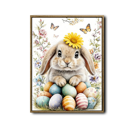 Lop Ear Rabbit Sunflower Pastel Easter Eggs Butterfly Floral Canvas Wall Art