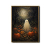 Vintage Ghost Pumpkin Field Full Moon Halloween Framed Wall Art Print