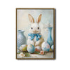 White Bunny Blue Bow Easter Eggs Still Life Canvas Wall Art