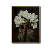 Black Woman With White Peony Flowers Canvas Wall Art, Elegant African American Woman Floral Portrait Painting, Dark Moody Botanical Lady Wall Decor