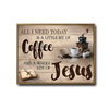 Farmhouse Christian Canvas Wall Art, Coffee & Jesus Quote Vintage Wooden Plank Poster, Coffee Bar Religious Sign