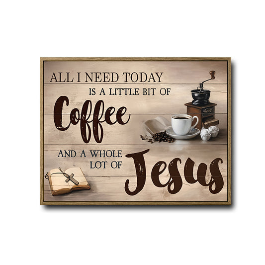Farmhouse Christian Canvas Wall Art, Coffee & Jesus Quote Vintage Wooden Plank Poster, Coffee Bar Religious Sign