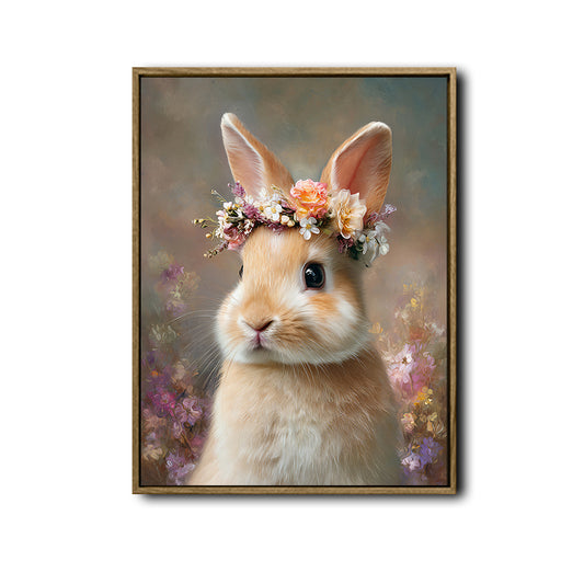 Flower Crown Rabbit Vertical Canvas Wall Art