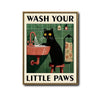Cute Black Cat Wash Your Little Paws Canvas Wall Art Kids Bathroom Decor