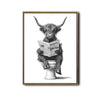 Novelty Highland Cow Wall Canvas, Funny Farm Animal Sitting On Toilet Reading Newspaper Artwork, Rustic Powder Room Decor