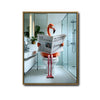 Funny Flamingo Toilet Reading Newspaper Canvas Wall Art, Humorous Bathroom Decor