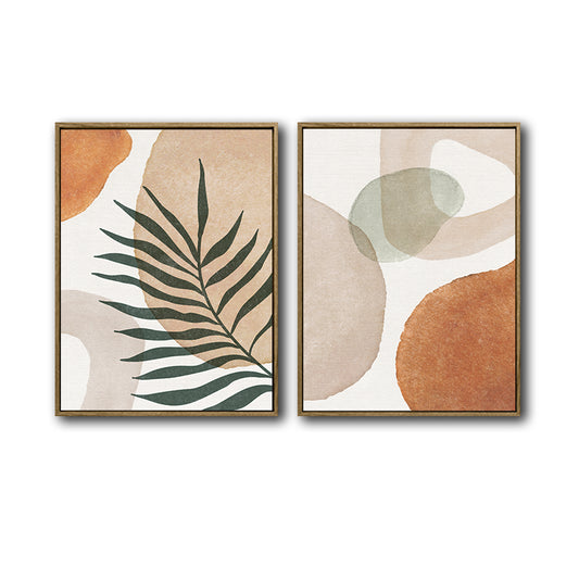 Set of 2 Terracotta Palm Leaf Boho Canvas Wall Art Neutral Organic Shape Decor