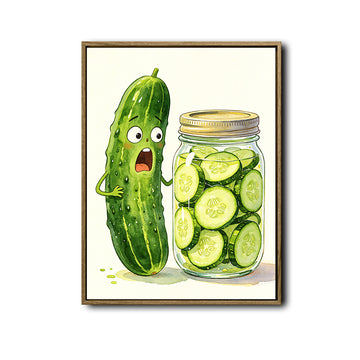 Funny Surprised Pickle Cucumber Watercolor Framed Wall Art Print