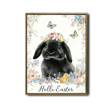Hello Easter Black Lop Rabbit Canvas Print