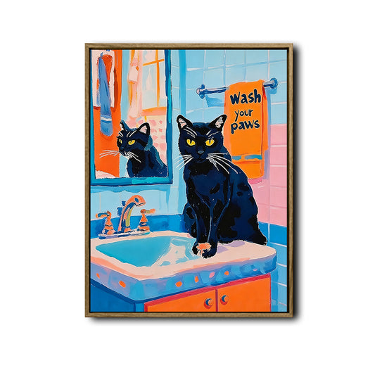 Wash Your Paws Black Cat Bathroom Canvas Wall Art