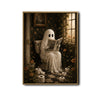 Funny Ghost Reading Newspaper On Toilet Halloween Framed Wall Art Print