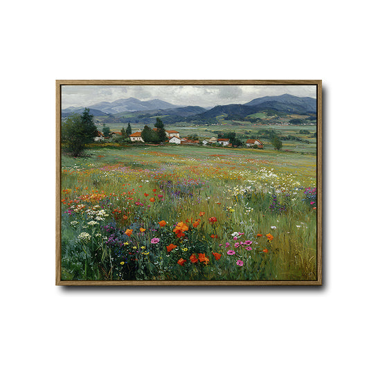 European Countryside Wildflower Valley Canvas Wall Art Vintage Rustic Home Decor
