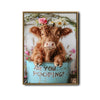 Highland Cow Bathroom Wall Art, Are You Pooping Funny Farm Cow Canvas Print, Cute Fluffy Scottish Cow With Flower Crown Bathroom Decor, Rustic Farmhouse Restroom Sign