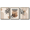 Set of 3 Neutral Boho Abstract Geometric Palm Leaf Framed Wall Art Prints
