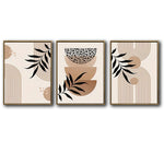 Set of 3 Neutral Boho Abstract Geometric Palm Leaf Framed Wall Art Prints