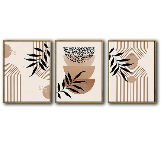 Set of 3 Neutral Boho Abstract Geometric Palm Leaf Framed Wall Art Prints