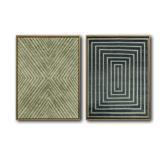 2 Piece Neutral Vintage Linear Abstract Canvas Prints Mid Century Modern Textured Tribal Pattern Wall Art