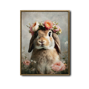 Vintage Lop Bunny Rose Flower Crown Floral Canvas Wall Art