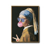 Cool Girl With A Pearl Earring Bubble Gum Sunglasses Canvas Wall Art Funny Classic Art Decor