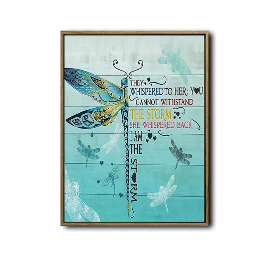 I Am The Storm Dragonfly Canvas Print, Inspirational Empowerment Teal Rustic Wall Art For Women