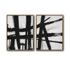 2 Piece Modern Impasto Abstract Line Canvas Prints Bold Black Brush Painting Neutral Contemporary Wall Art