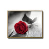 Valentine Single Red Rose Canvas Wall Art, Selective Color Red Rose on Rustic Grey Wooden Plank Framed Canvas Print, Romantic Farmhouse Bedroom Decor