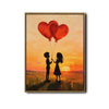 Valentine Couple Silhouette Sunset Canvas Wall Art, Boy Girl With Red Heart Balloons Framed Canvas Print, Romantic Couple Bedroom Wall Decor