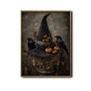 Vintage Witch Hat Raven Pumpkin Gothic Halloween Framed Wall Art Print