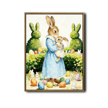 Mother Baby Bunny Easter Canvas Wall Art