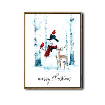 Merry Christmas Snowman Deer Cardinal Framed Wall Art Christmas Decoration