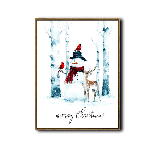 Merry Christmas Snowman Deer Cardinal Framed Wall Art Christmas Decoration
