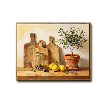Vintage Olive Tree Lemon Still Life Framed Wall Art Print