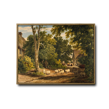 Vintage Country Sheep Farm Landscape Framed Wall Art Print