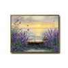 Lavender Seaside Sunset Canvas Wall Art, Coastal Ocean View Purple Lavender Butterfly Impasto Oil Painting Print, Horizontal Farmhouse Landscape Living Room Decor