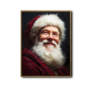 Vintage Santa Portrait Framed Wall Art Oil Painting Christmas Print