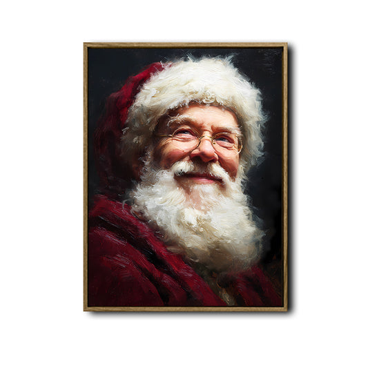 Vintage Santa Portrait Framed Wall Art Oil Painting Christmas Print