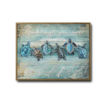 Christian Sea Turtle Quote Canvas Wall Art | God Says You Are
