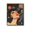 Retro Cosmic Pin Up Woman Canvas Print, Vintage Galaxy Planet Red Lips Surreal Pop Wall Art
