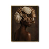 Dark Botanical Portrait Canvas Poster, Melanin Woman With Cream Dried Peony Blooms Artwork for Gallery Wall Bohemian Home Decor