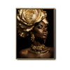 Dark Luxury Gold Rose Canvas Poster, Elegant Black Woman with Golden Rose Necklace & Earrings Artwork for Gallery Wall Vanity Room Decor