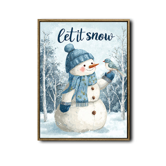 Let It Snow Snowman Framed Wall Art Cute Christmas Winter Farmhouse Print